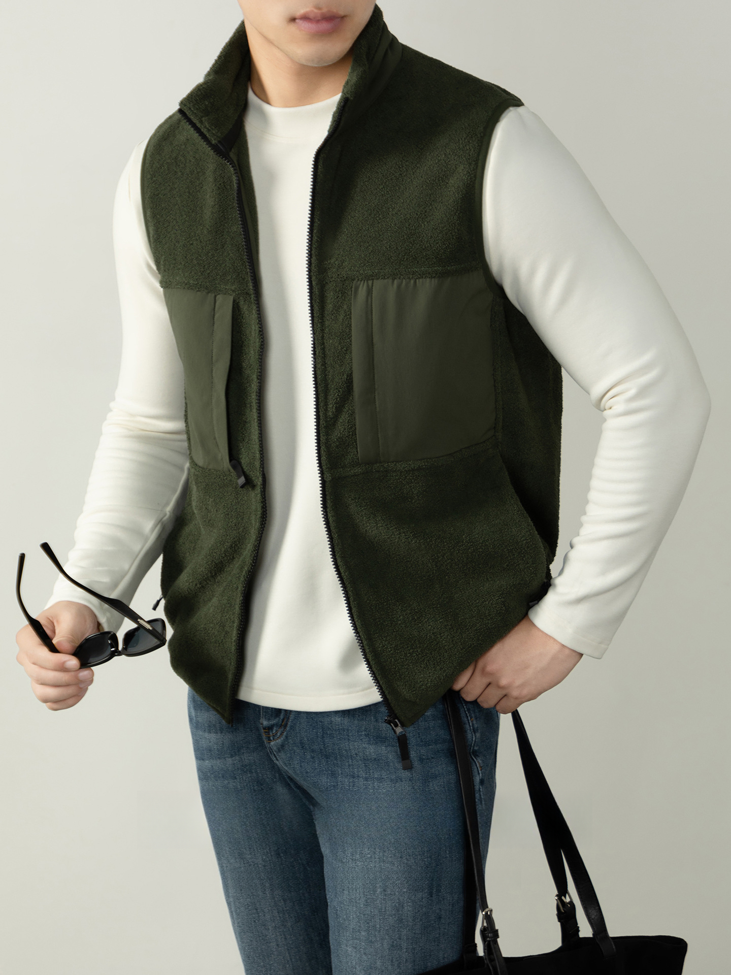 【雙面一體絨】戶外通勤保暖立領工裝風馬甲秋冬加絨加厚坎肩外套