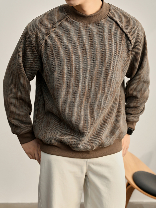 美式復古漸變斑駁感圓領衛衣男珠地蜂窩網重磅420g針織上衣