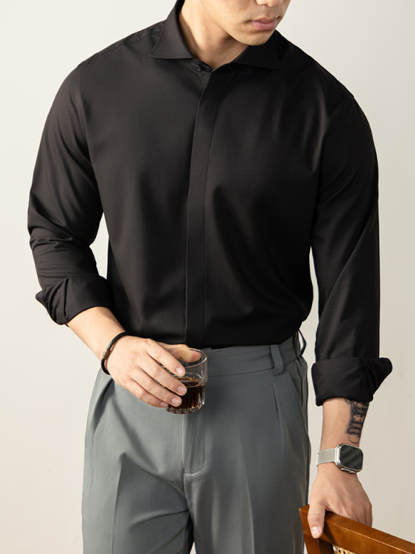 【羊毛X莫代爾】定義級舒適奢紡襯衫男士隱藏式暗釦高端商務免燙