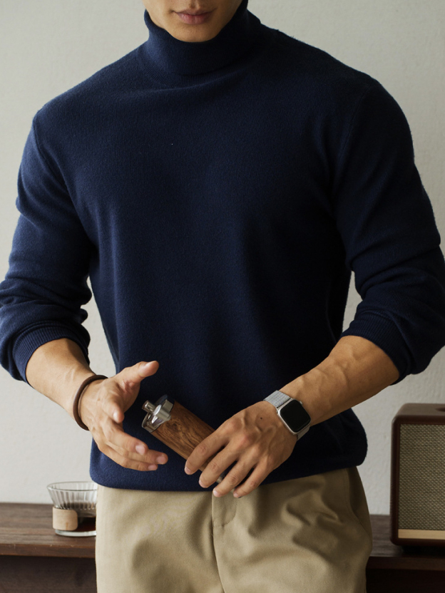 老錢風莫代爾混紡12針高領毛衣男2025秋冬新款慵懶休閒針織衫