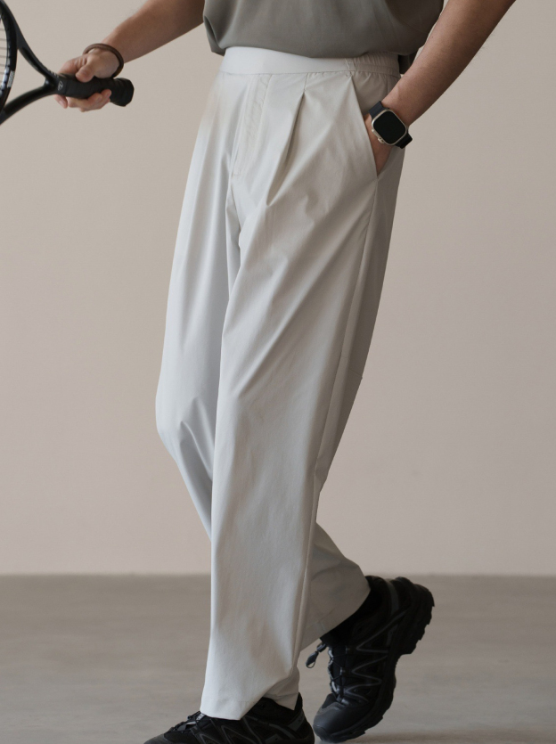 格雷系鬆緊腰雙褶耐磨休閒褲男春季易打理新款寬鬆直筒闊腿褲