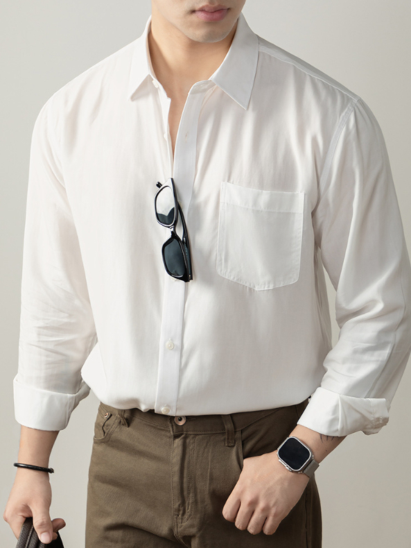 天絲™萊賽爾高端襯衫男長袖2025秋冬季上衣開衫貼袋襯衣商務休閒