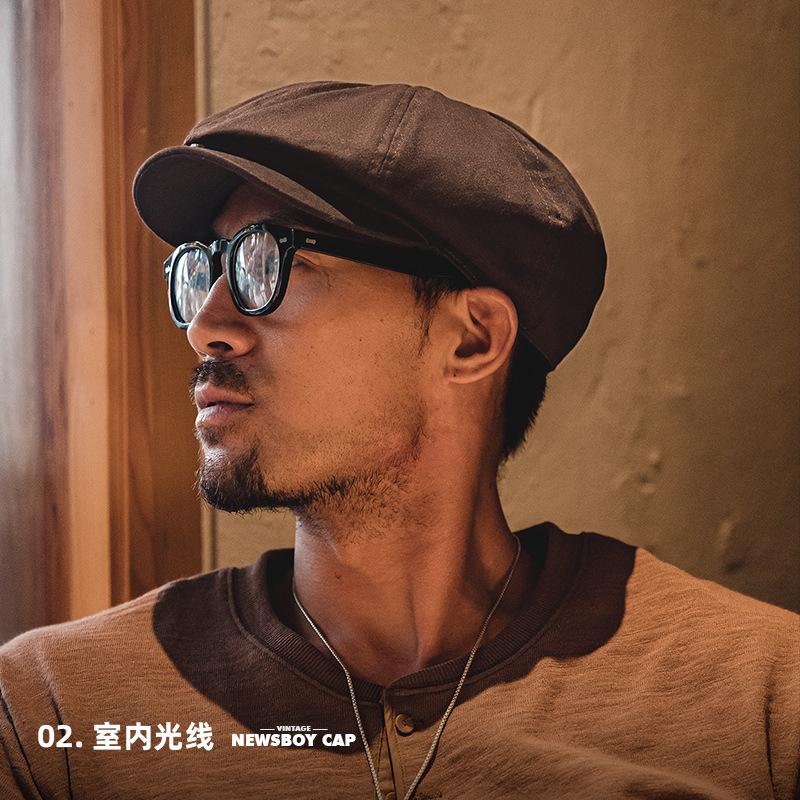 馬登工裝油蠟報童帽貝雷畫家帽八角帽子男-Retro's Wear