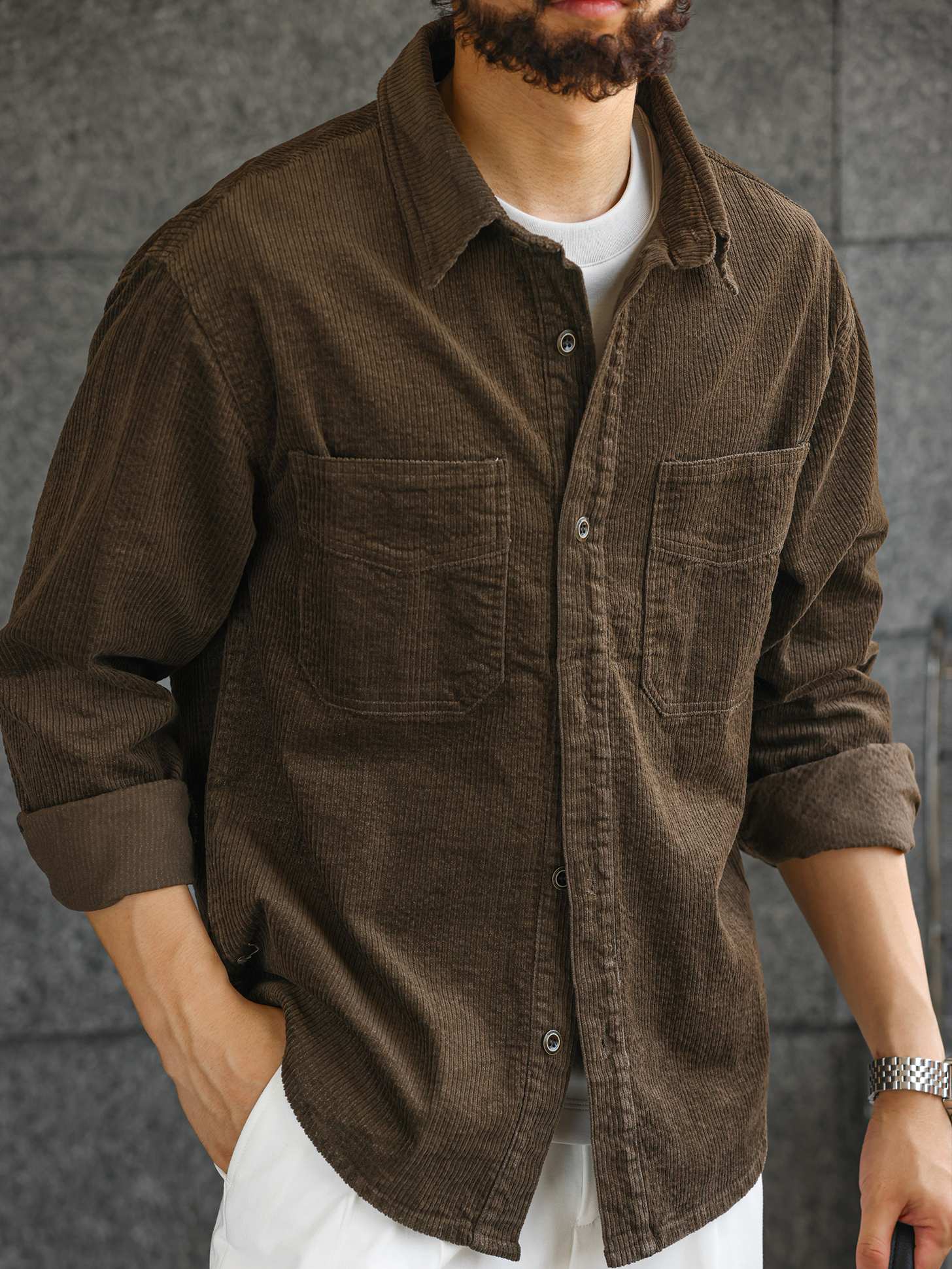 【智性通勤】高定舒適燈芯絨長袖襯衫男士肌理感休閒襯衣