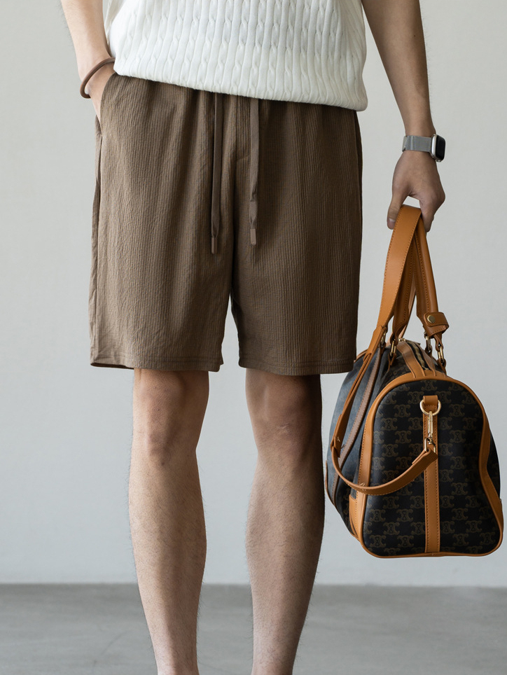 肌理感彈力腰透氣仿麻短褲男2025夏季戶外寬鬆舒適新款休閒運動短裤