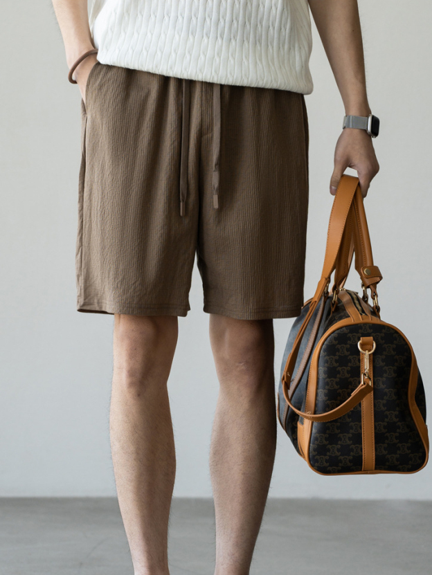 肌理感彈力腰透氣仿麻短褲男2025夏季戶外寬鬆舒適新款休閒運動短裤