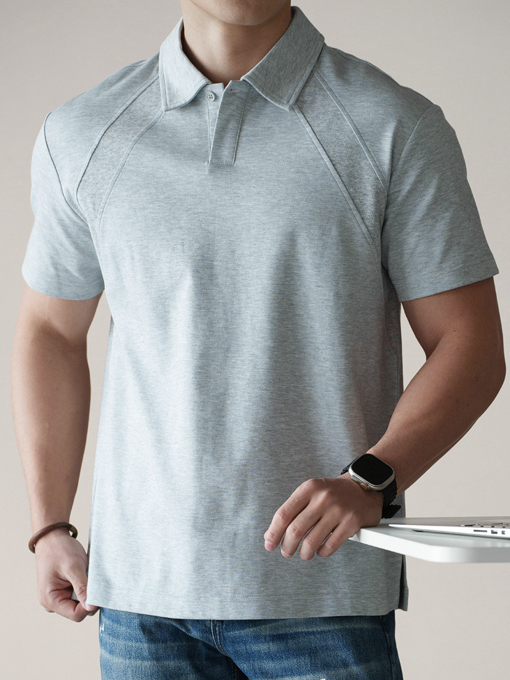 輕熟棉混紡廓形純色短袖polo衫男士2026春季新款透氣休閒翻領T恤