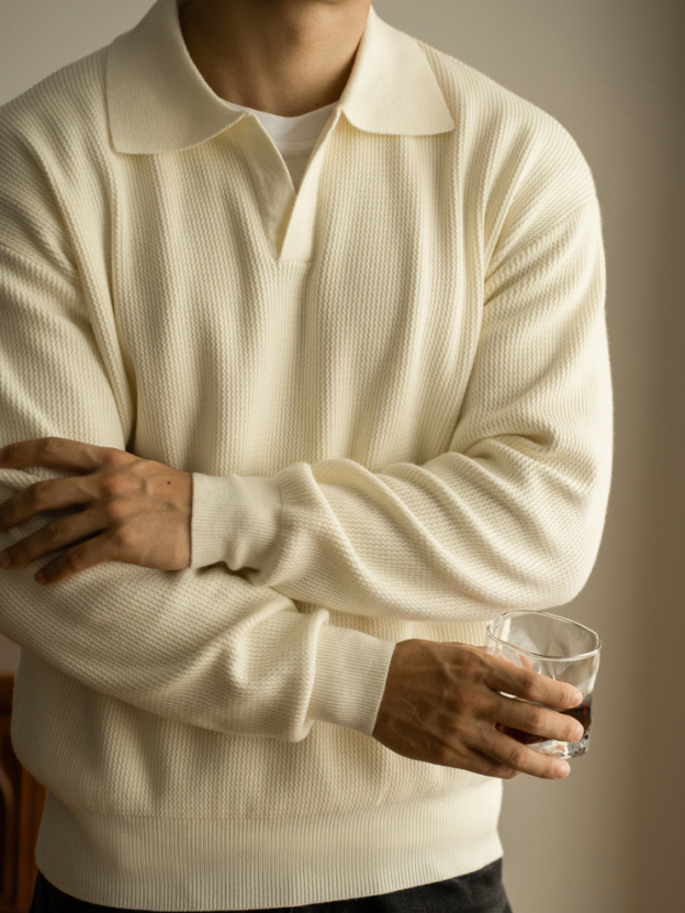 老錢風海鷗領長袖POLO針織衫男士2025秋冬老錢風14針保暖休閒毛衣