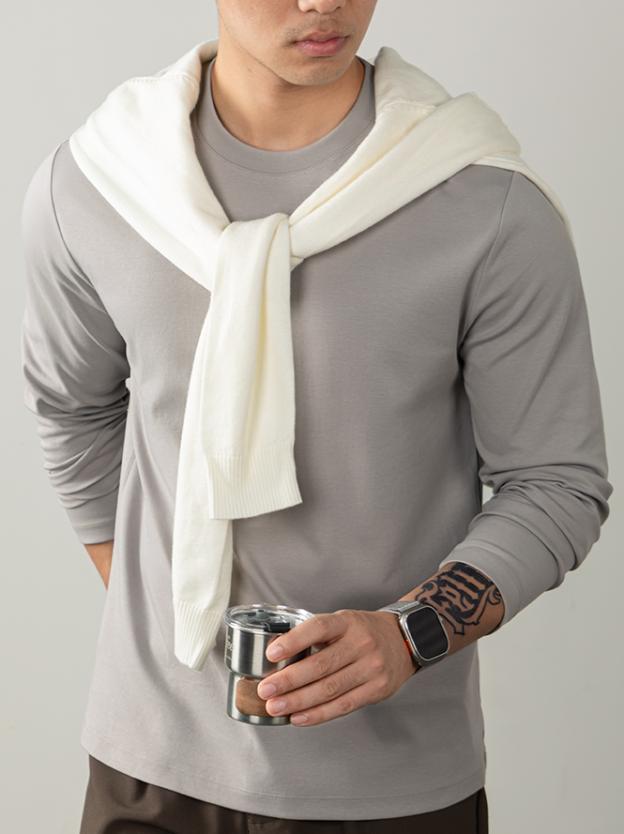 Cloudweave雲感液氨絲光棉長袖T恤男打底衫秋冬純白色親膚高級感