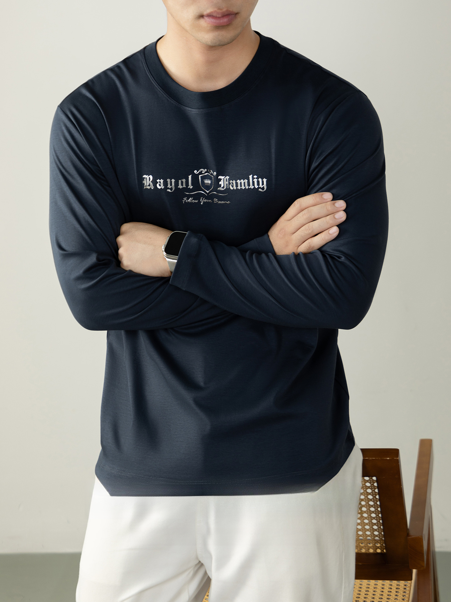 頂奢【液氨磨毛&慕斯絨感棉】男士100%純棉親膚柔滑秋冬長袖T恤衫