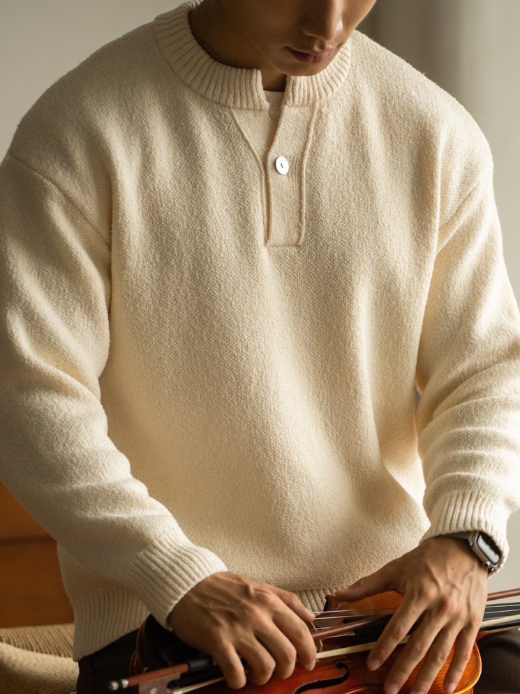 老錢風7針芝麻底提花小V領針織衫男士2025秋冬新款休閒長袖T恤男