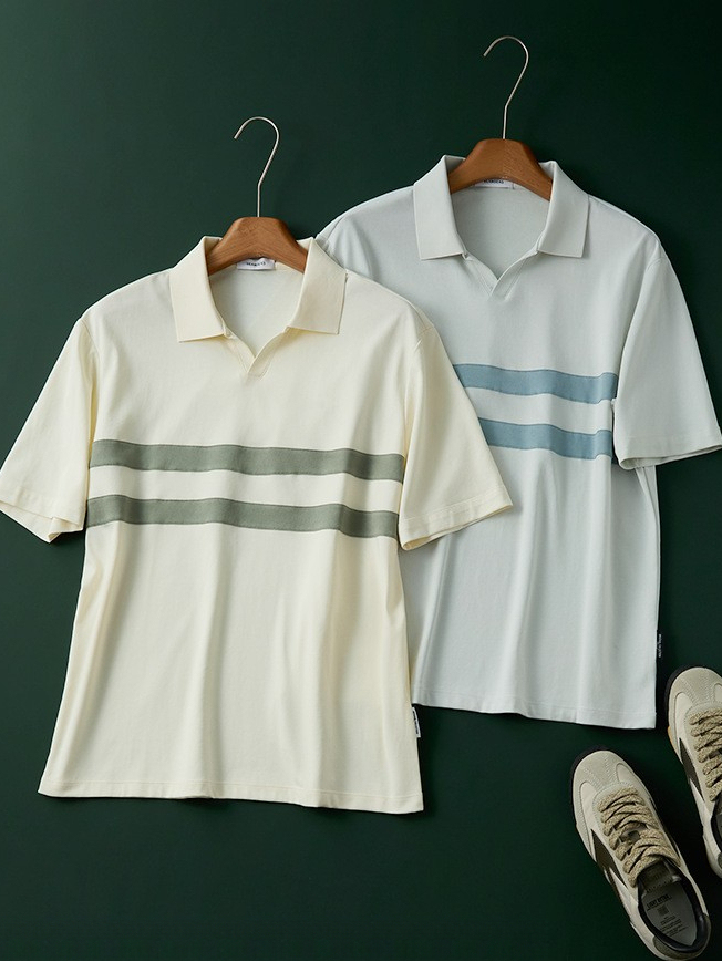 【涼感速幹】冰氧棉海鷗領POLO衫男士短袖高端條紋T恤商務休閒夏