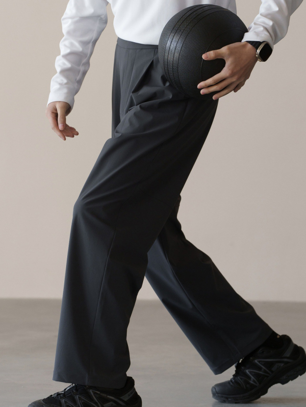 格雷系鬆緊腰雙褶耐磨休閒褲男春季易打理新款寬鬆直筒闊腿褲