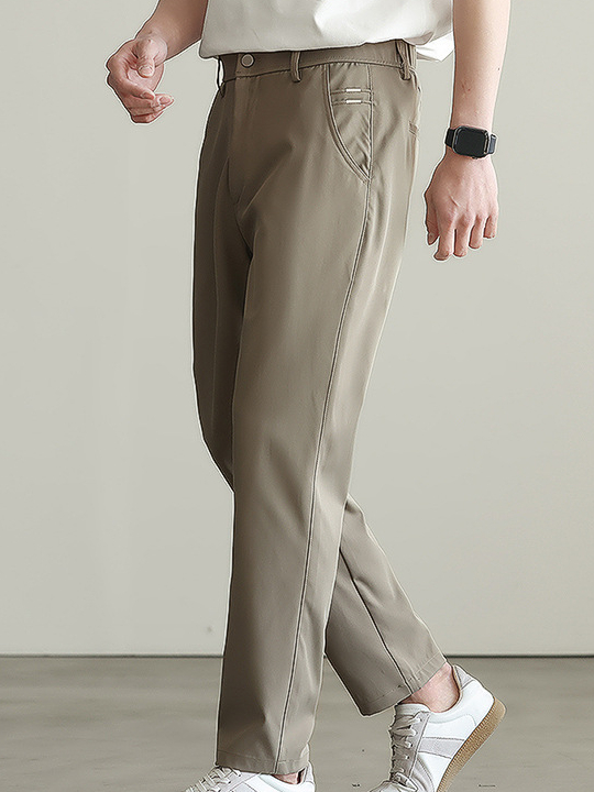 春季設計感卡其色錐形九分褲男士新款通勤休閒長褲