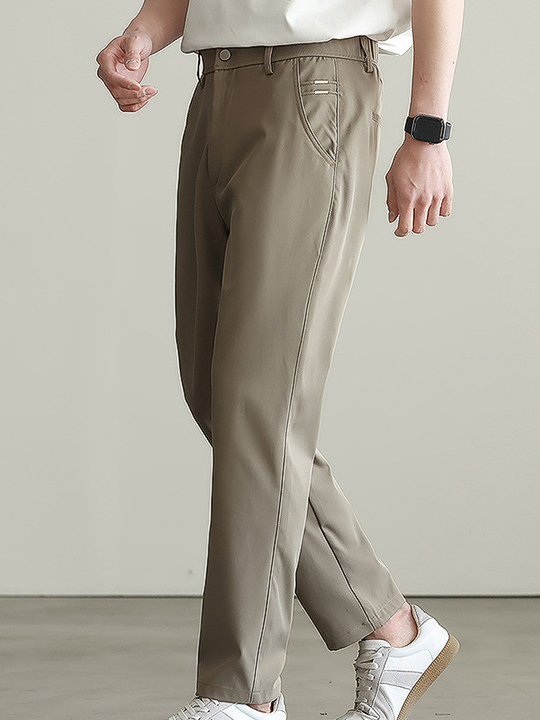 春季設計感卡其色錐形九分褲男士新款通勤休閒長褲