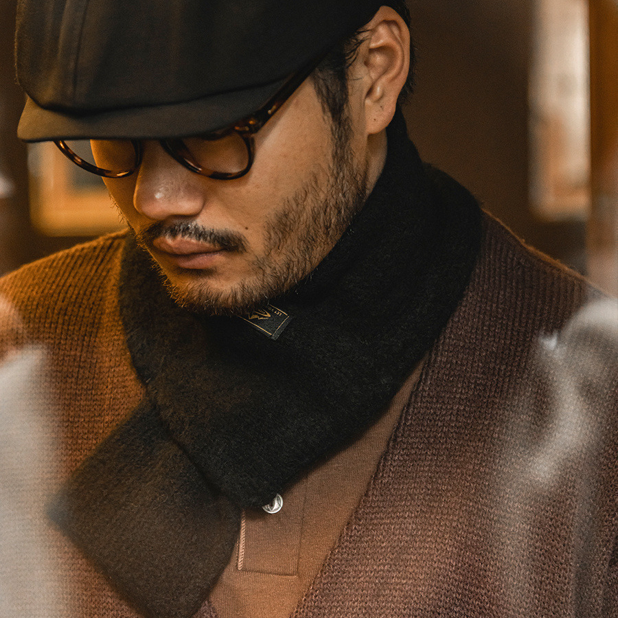 美式復古馬海毛圍巾加絨圍脖發熱保暖防風防寒男秋冬