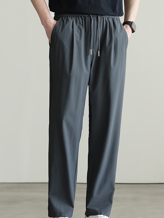 零壓涼感冰絲速干休閒褲男2025春夏新款運動透氣鬆緊腰薄款九分褲