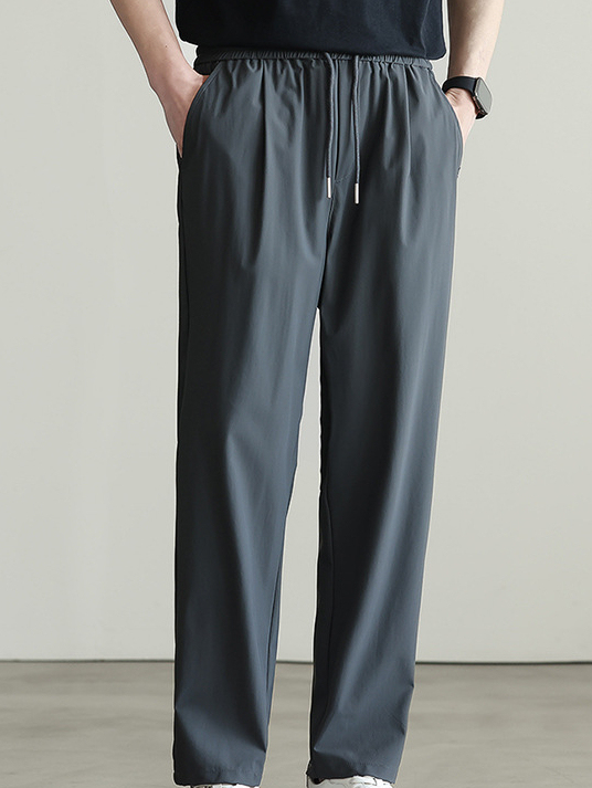 零壓涼感冰絲速干休閒褲男2025春夏新款運動透氣鬆緊腰薄款九分褲