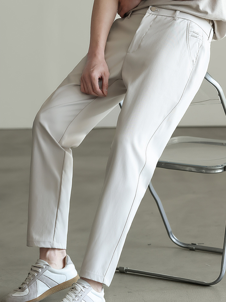 春季設計感卡其色錐形九分褲男士新款通勤休閒長褲