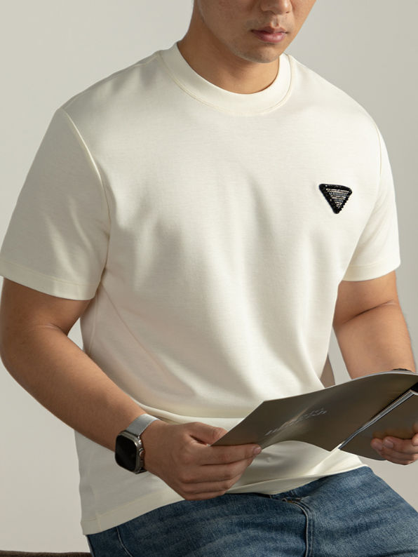 【輕奢燙鑽】竹纖維短袖t恤男2025夏季新款純白色半袖寬鬆5A抗菌T