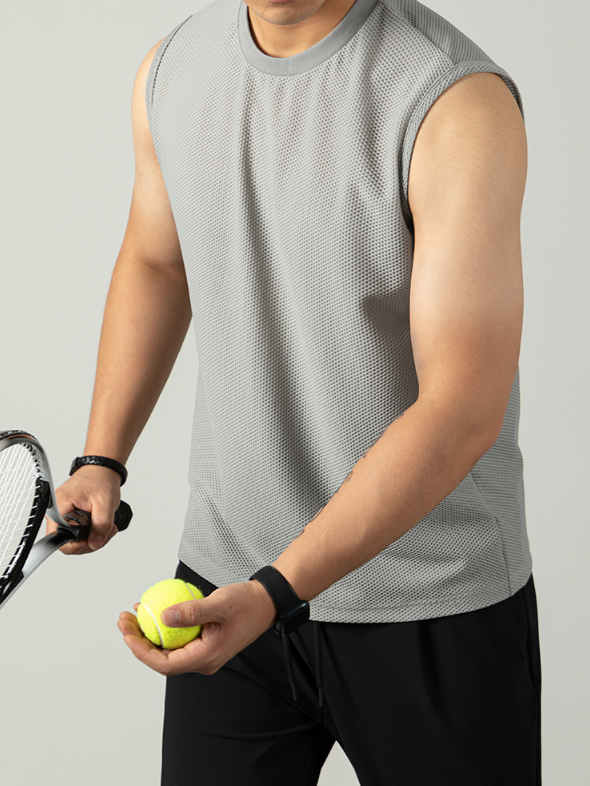 360°透爽錦氨速乾涼感背心男鏤空輕薄無袖T恤夏跑步運動健身修身