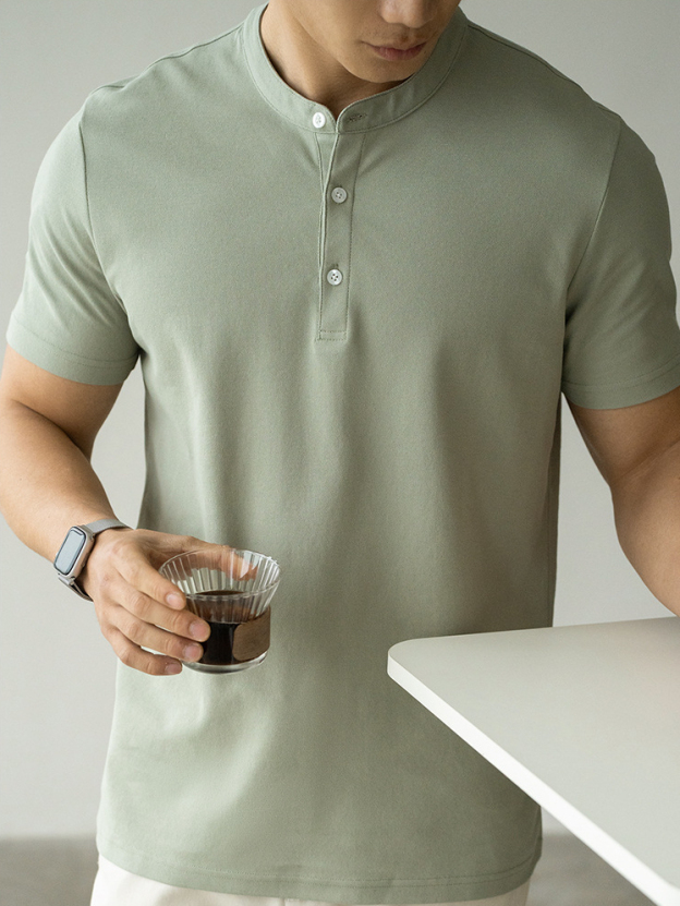春夏新款7A抗菌防蟎防曬透氣亨利領短袖T恤男士休閒打底衫上衣