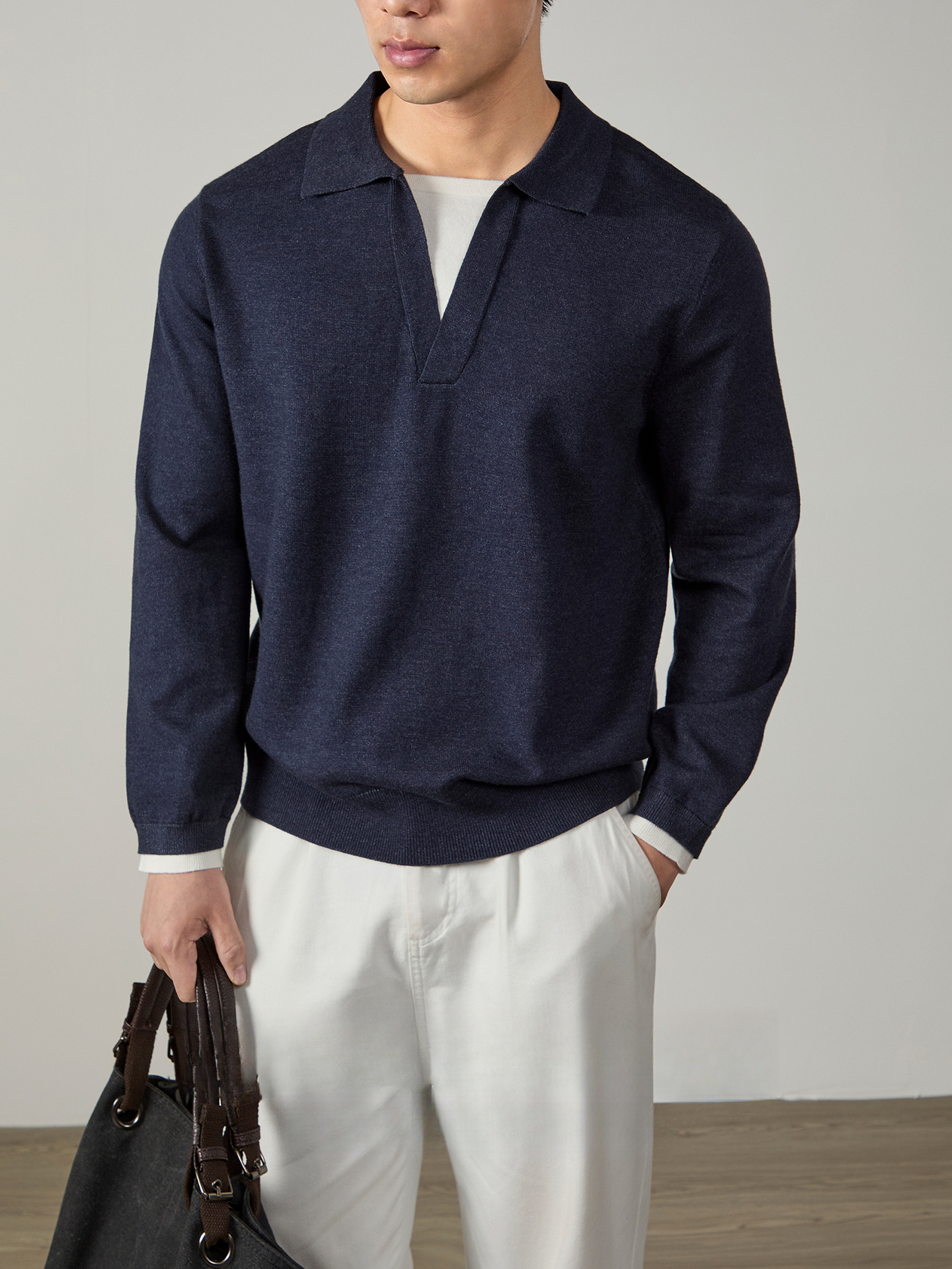 輕熟氣質~ 柔彈撞色假兩件翻領毛衣針織衫男2025秋冬軟糯保暖商務