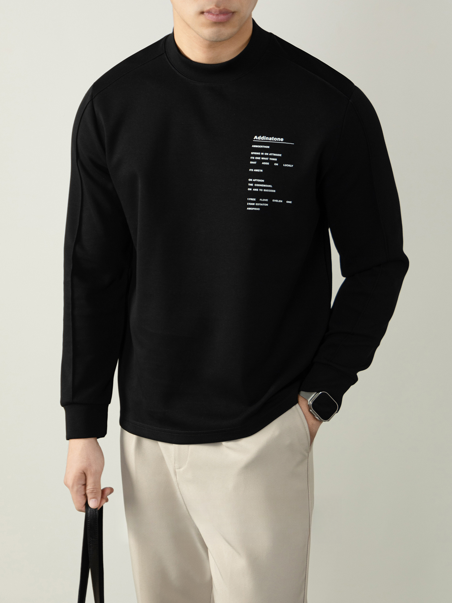 日系340G重磅秋田風半高領男士寬鬆衛衣秋冬季字母印花休閒高級感