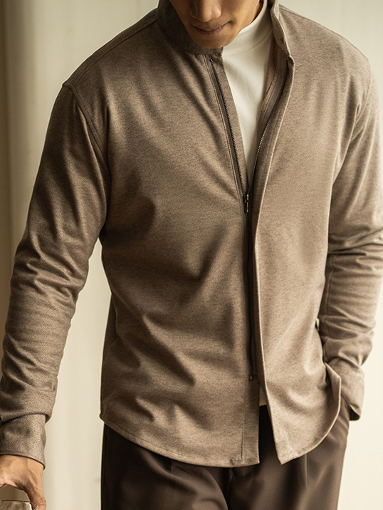 輕商務毛呢拉鍊長袖襯衫男士青年秋冬季新款修身休閒外套