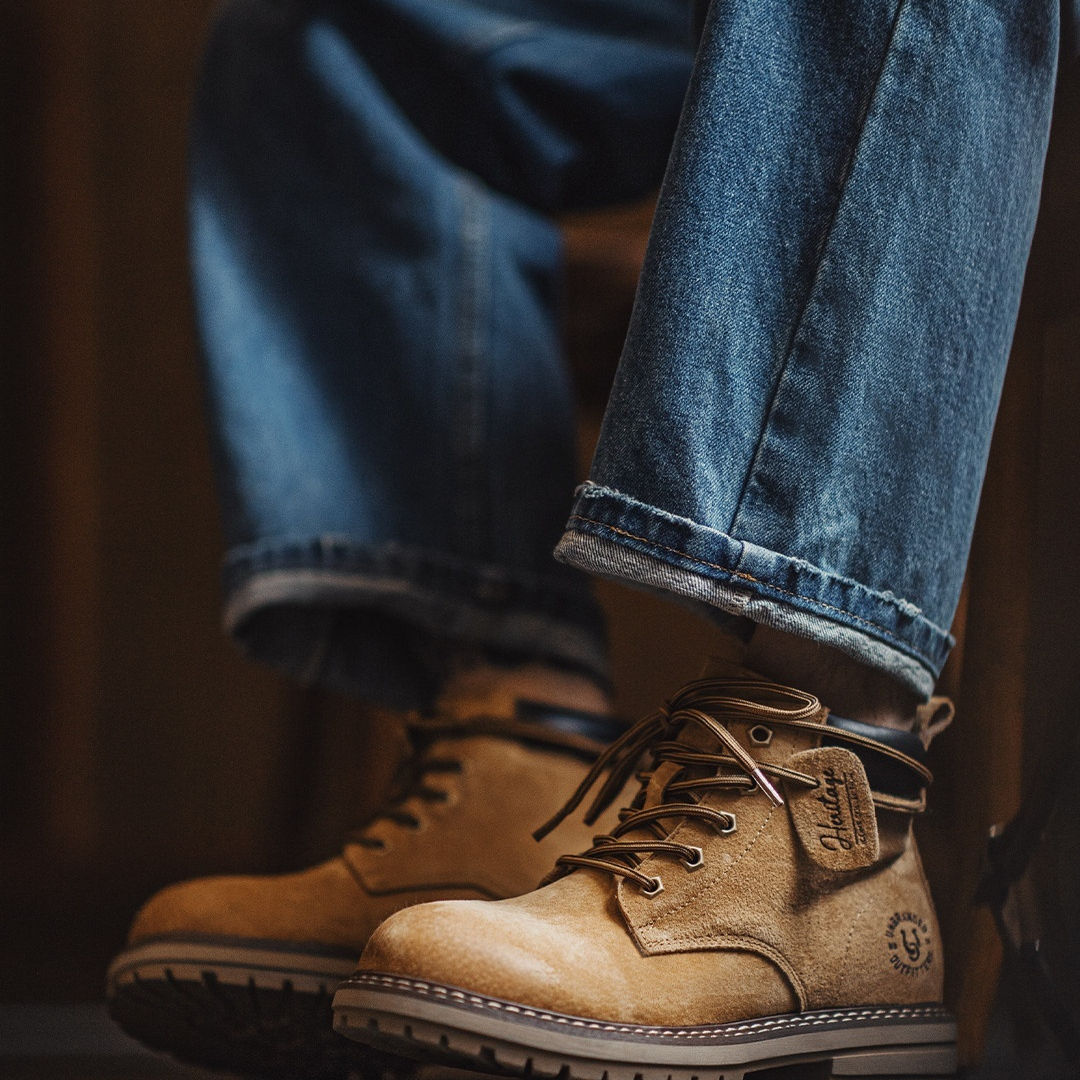 大黃靴秋季2025新款男士休閒中幫馬丁靴子戶外美式復古工裝靴