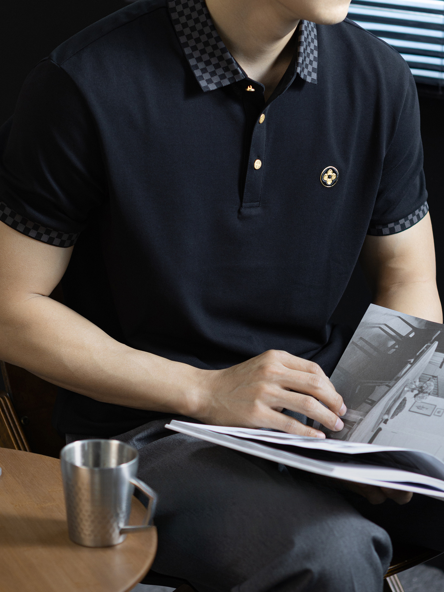 【立體刺繡徽章】涼感珠地棉polo衫男士短袖花紋翻領商務保羅衫