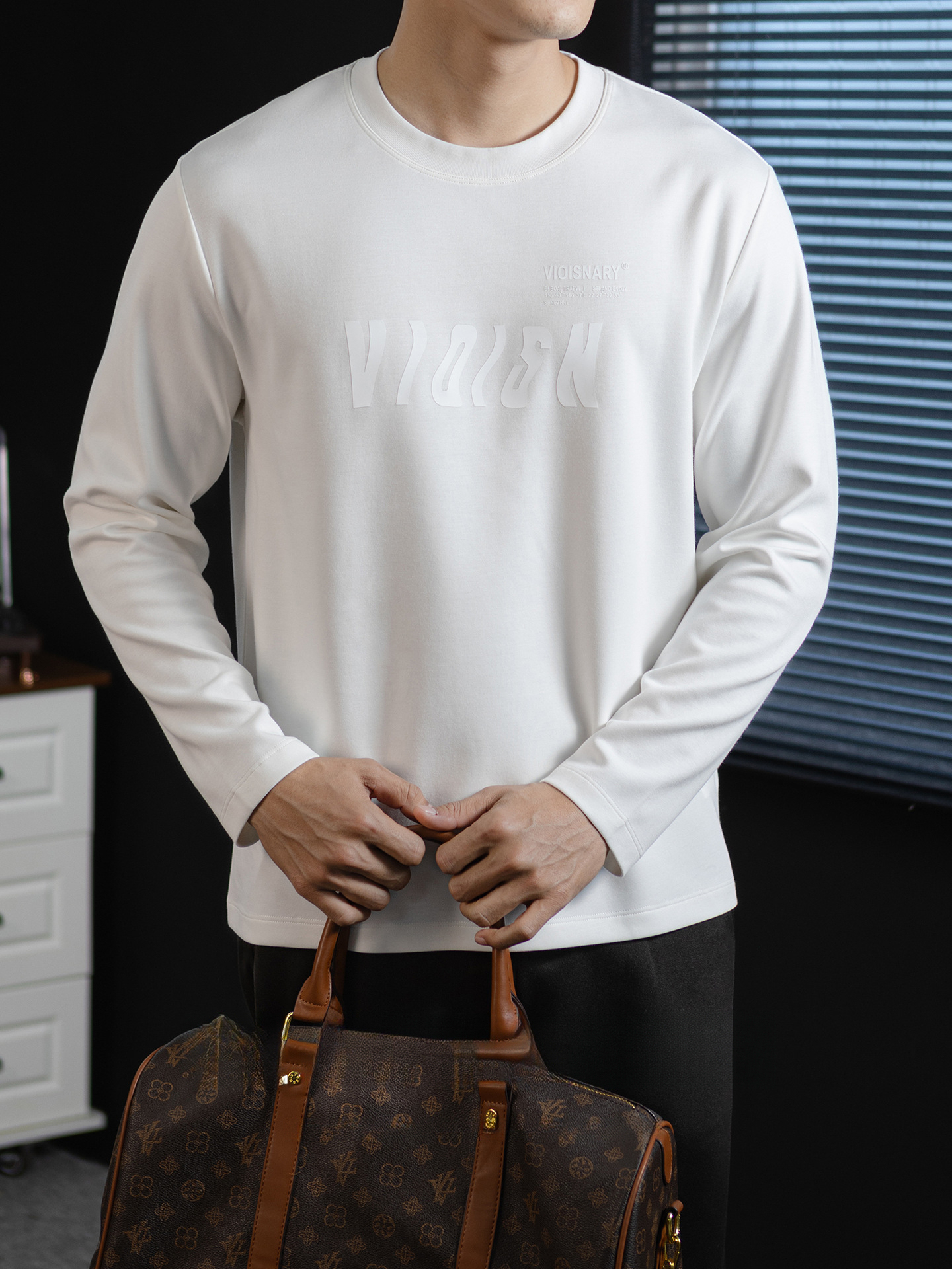 超舒適！莫代爾雲感棉T恤男長袖打底衫春秋高端3D燙花百搭鬆弛感