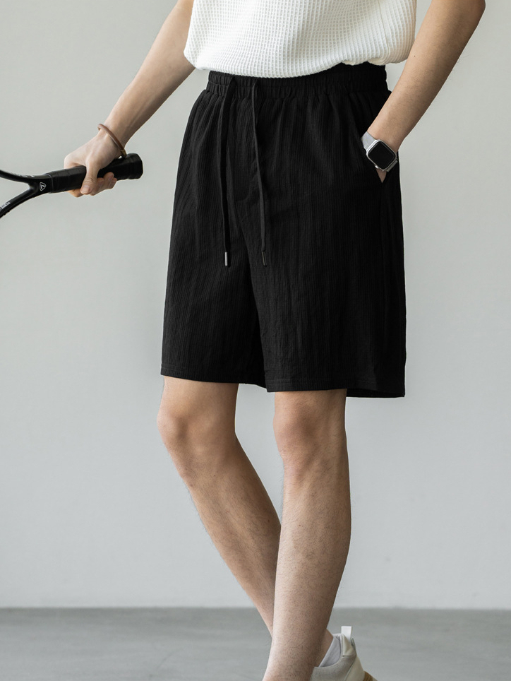 肌理感彈力腰透氣仿麻短褲男2025夏季戶外寬鬆舒適新款休閒運動短裤