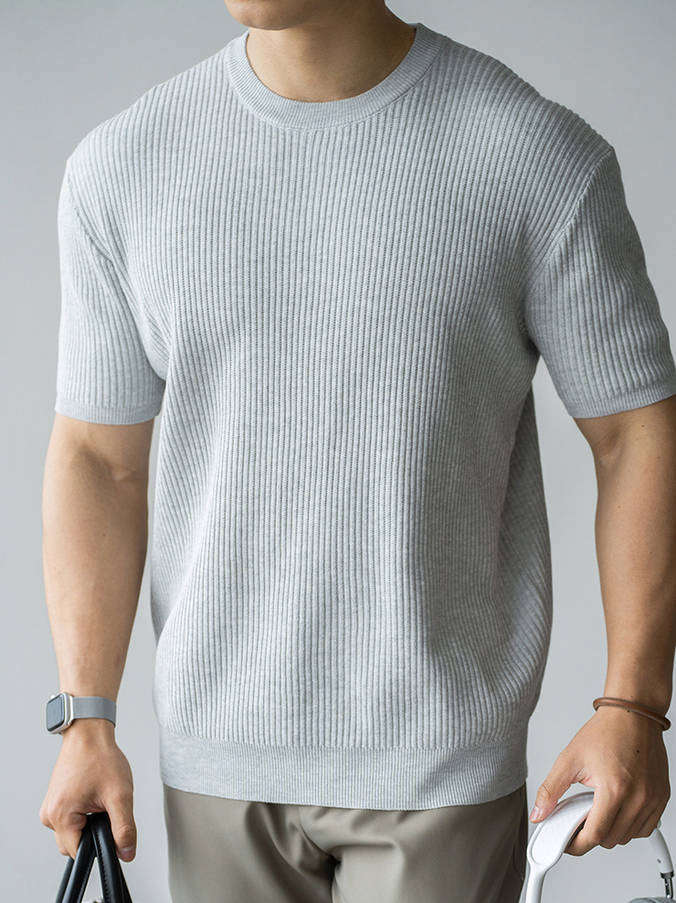 乾爽吸溼透氣針織短袖T恤男士2025夏季立體修身商務通勤休閒上衣