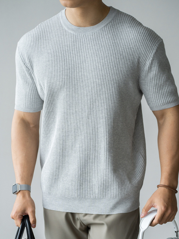 乾爽吸溼透氣針織短袖T恤男士2025夏季立體修身商務通勤休閒上衣