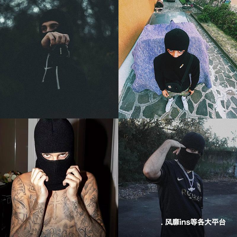 馬登工裝黑色保暖毛線帽頭套針織帽子面罩男秋冬-Retro's Wear