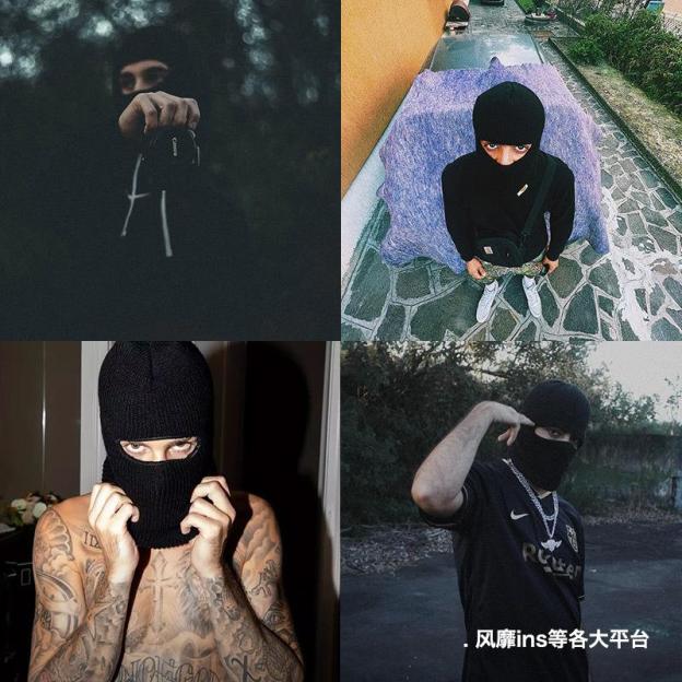 馬登工裝黑色保暖毛線帽頭套針織帽子面罩男秋冬-Retro's Wear