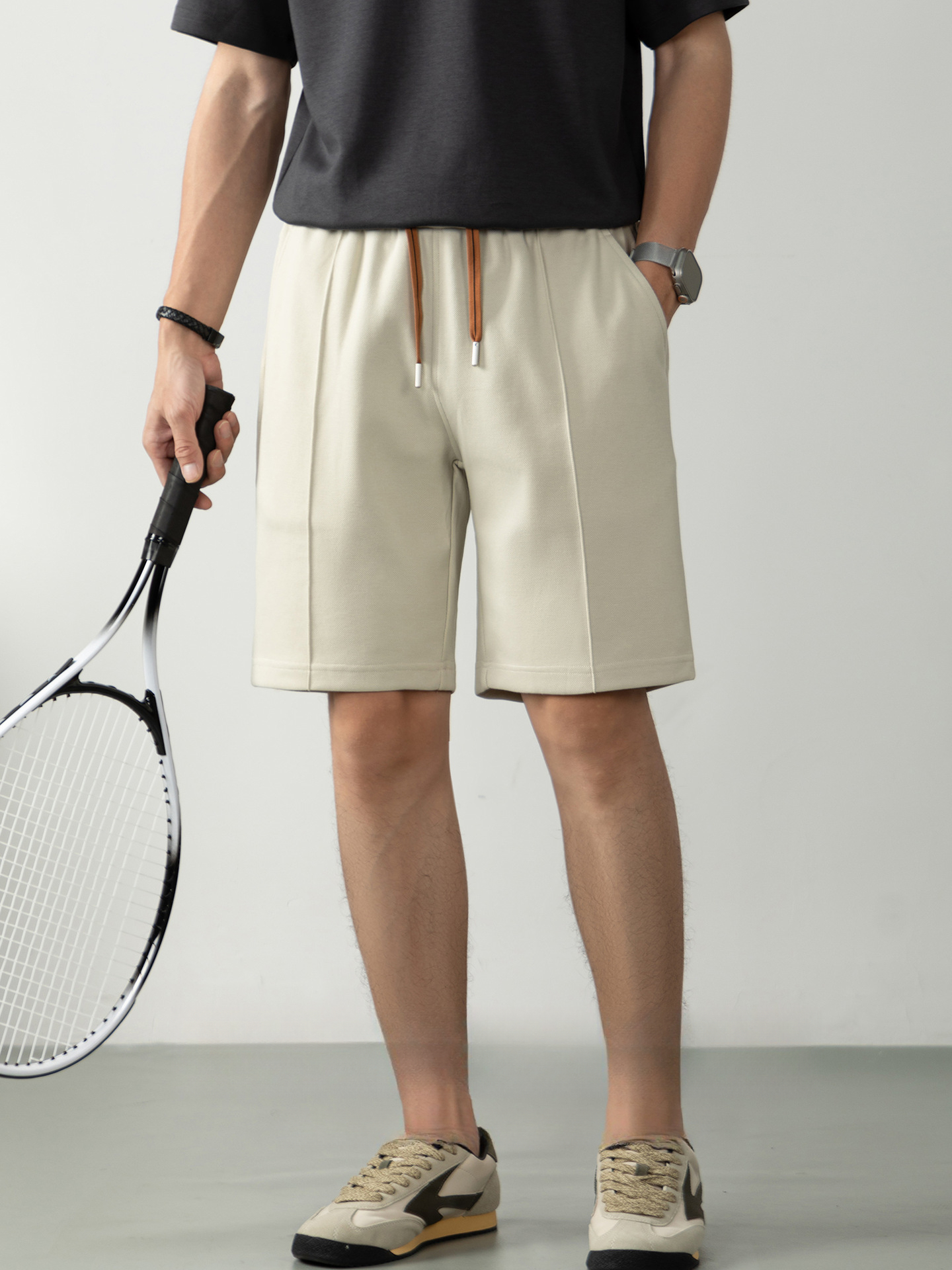 高彈雲感棉男士短褲夏季2025新款鬆緊腰運動吸溼透氣直筒五分褲子