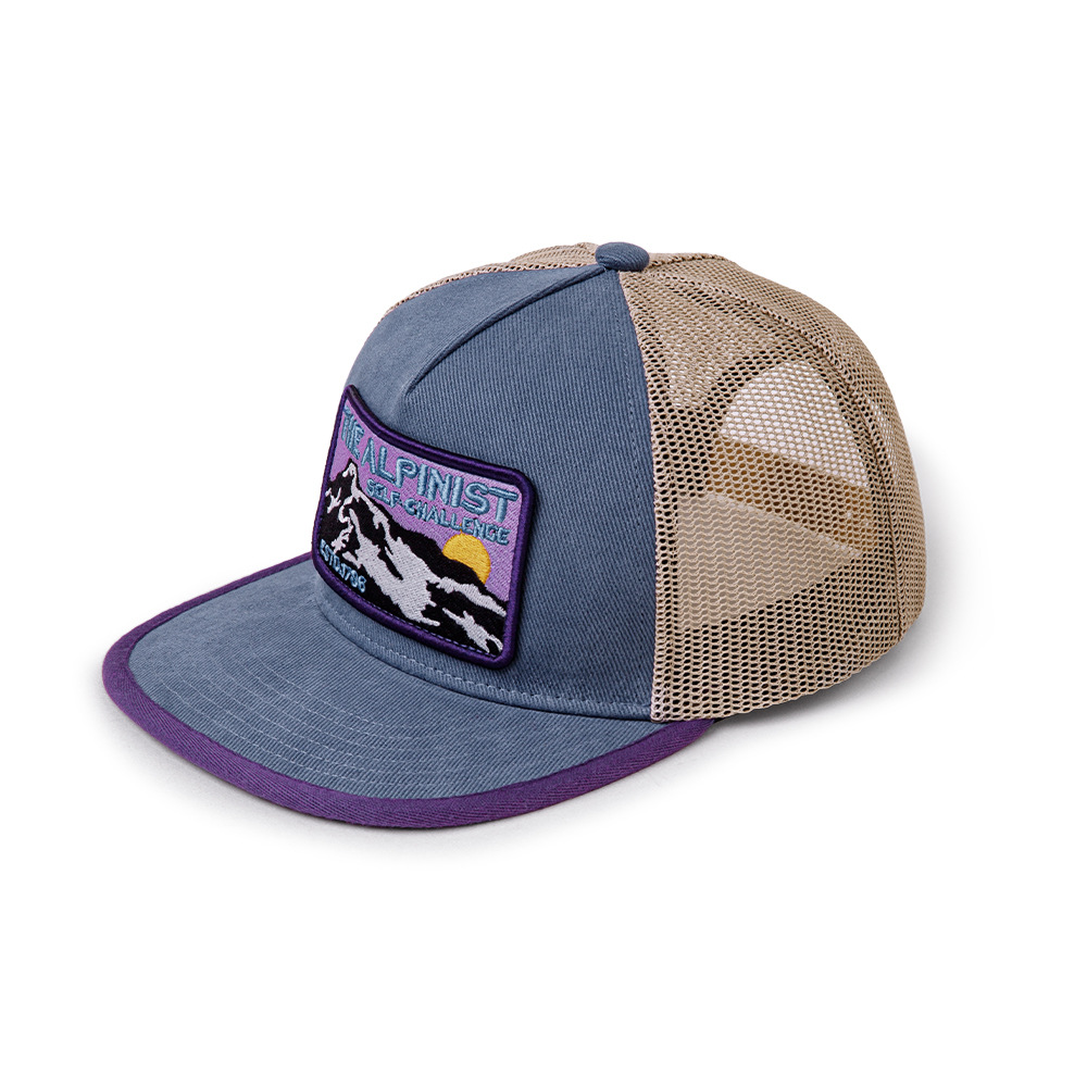 美式復古撞色拼接平沿棒球帽刺繡透氣網眼鴨舌帽男女