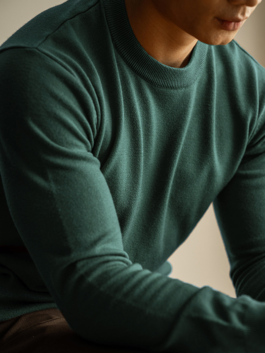 天絲羊毛純色針織衫秋冬新款圓領長袖毛衣男保暖內搭打底衫