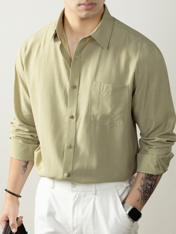 天絲™萊賽爾高端襯衫男長袖2025秋冬季上衣開衫貼袋襯衣商務休閒