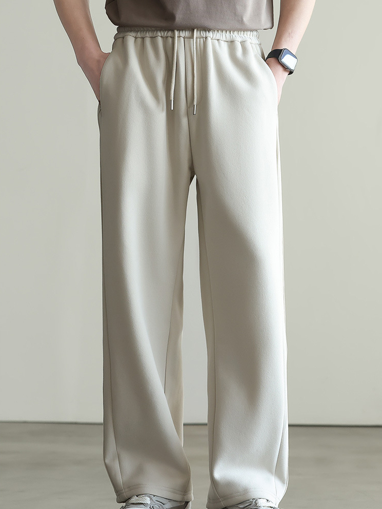 美式側邊立體壓褶休閒褲男士2025春季運動通勤直筒寬鬆衛褲男