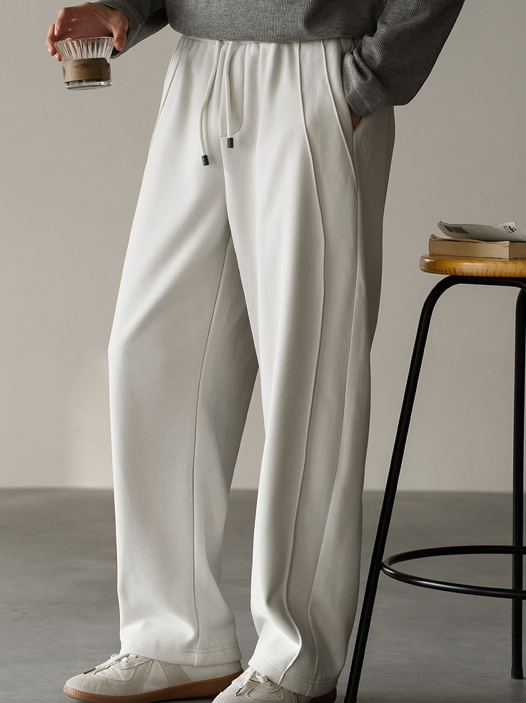 雲感棉混紡銀狐絨直筒衛褲男2025秋冬保暖加絨加厚寬鬆新款休閒褲