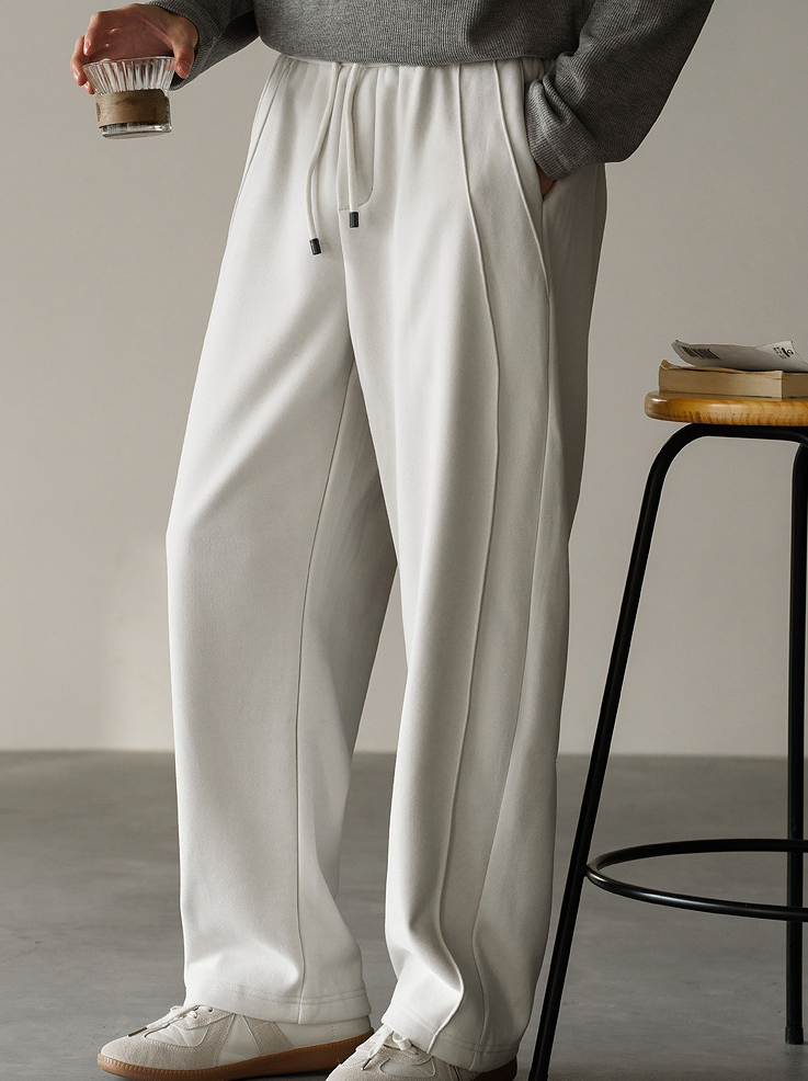 雲感棉混紡銀狐絨直筒衛褲男2025秋冬保暖加絨加厚寬鬆新款休閒褲