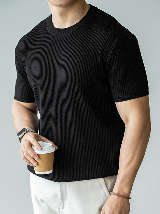 乾爽吸溼透氣針織短袖T恤男士2025夏季立體修身商務通勤休閒上衣