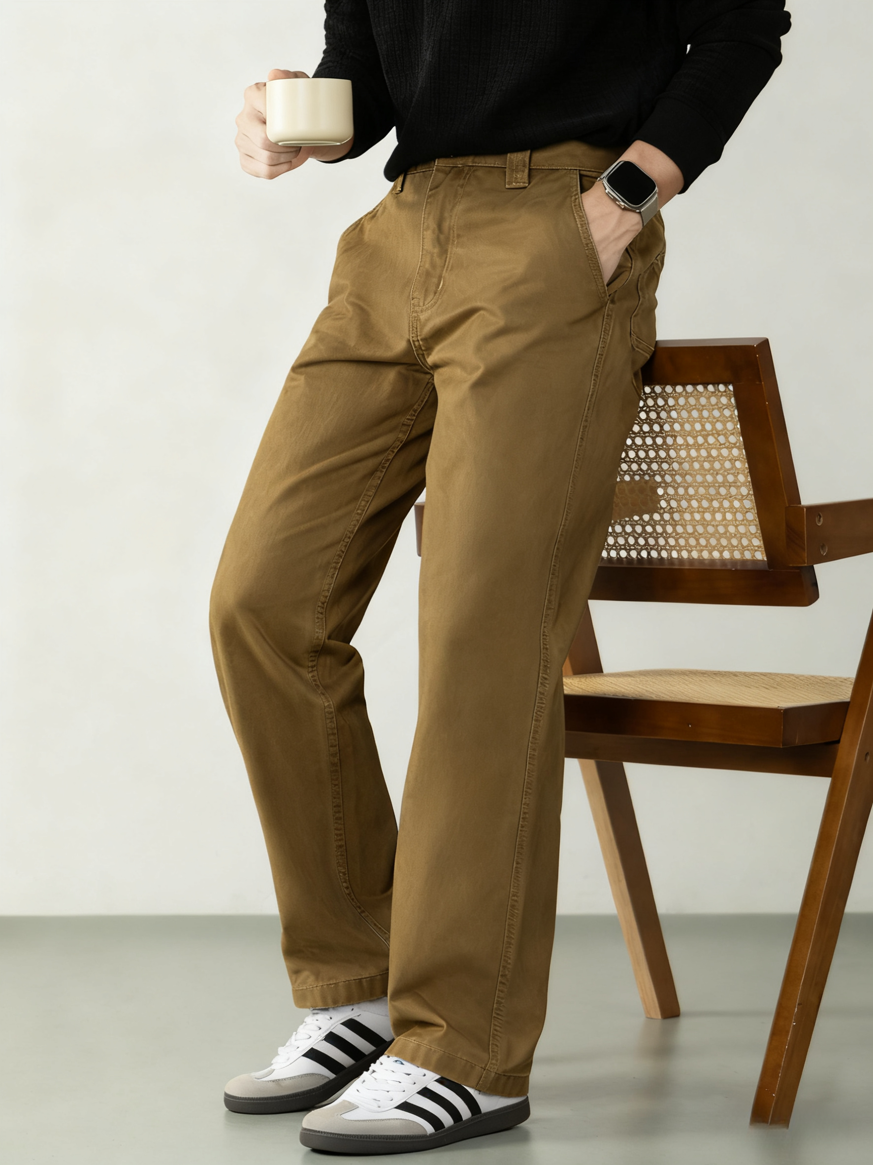 【100%純棉】膚感水洗港風復古休閒褲男長褲2025秋冬厚款高端褲子