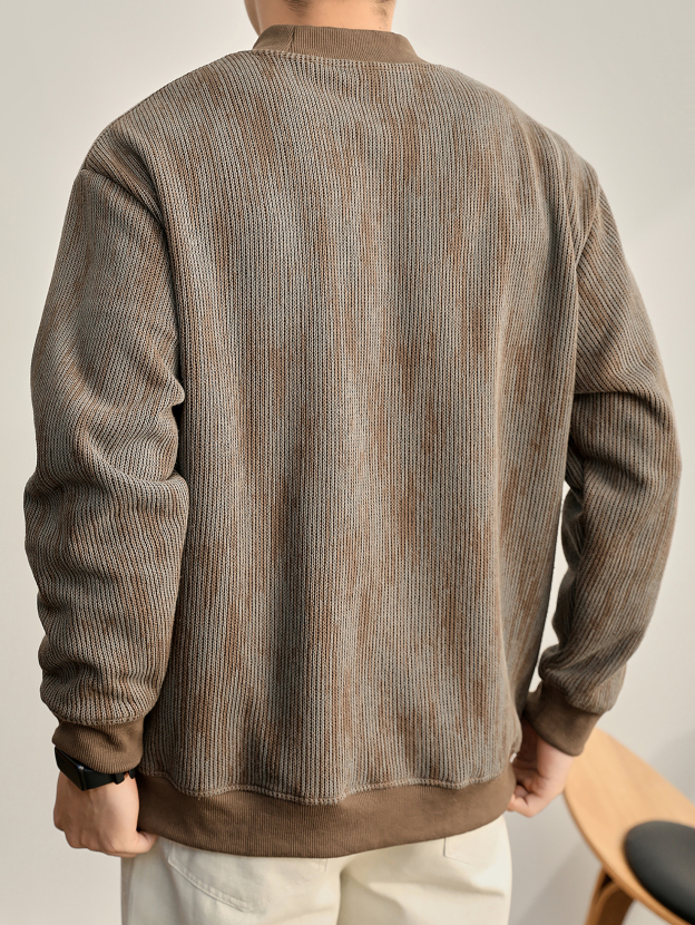 美式復古漸變斑駁感圓領衛衣男珠地蜂窩網重磅420g針織上衣