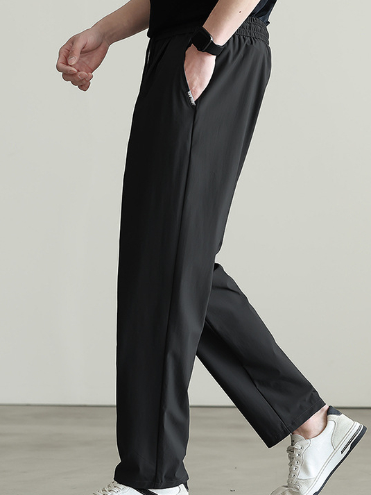 零壓涼感冰絲速干休閒褲男2025春夏新款運動透氣鬆緊腰薄款九分褲