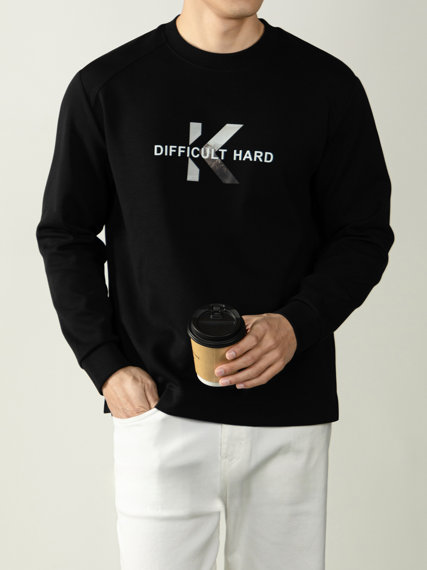 高端340G重磅秋田細紋插肩袖衛衣男士春秋寬鬆休閒字母印花打底衫