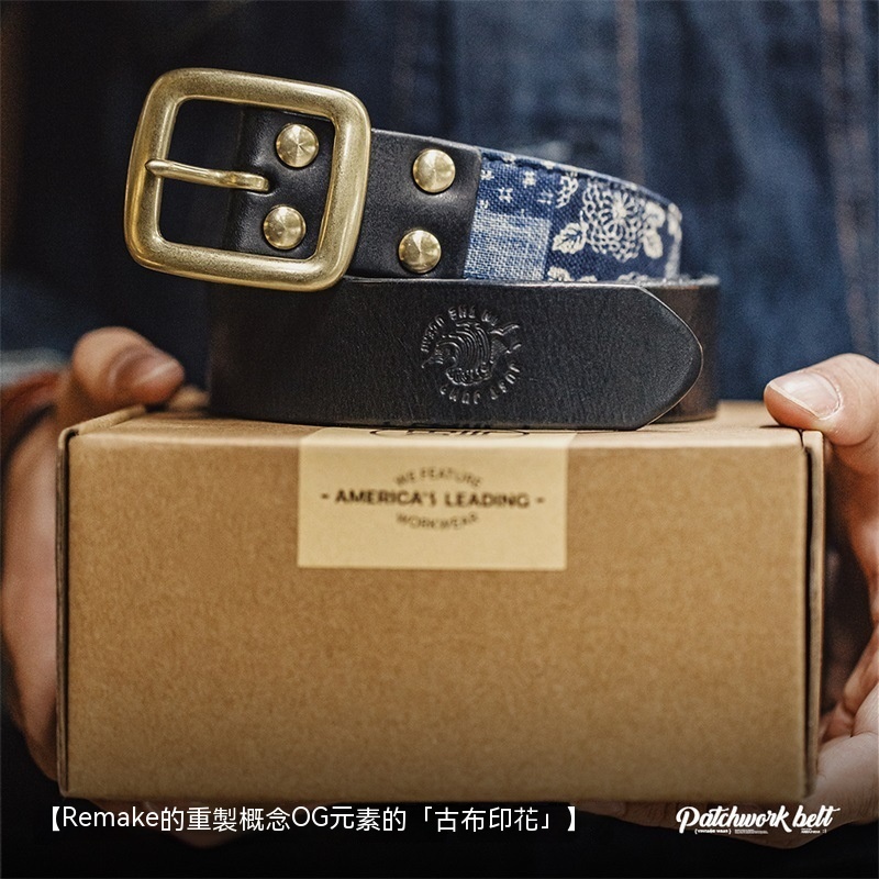 古布印花百家布植鞣皮帶boro風頭層牛皮針扣復古腰帶男-Retro's Wear